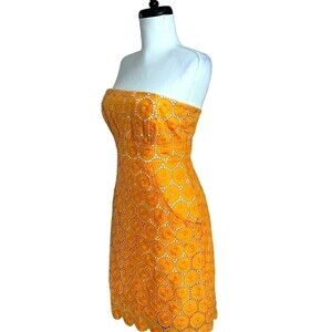 Shoshanna Eyelet Lace Strapless Mini Dress size 2 Tangerine